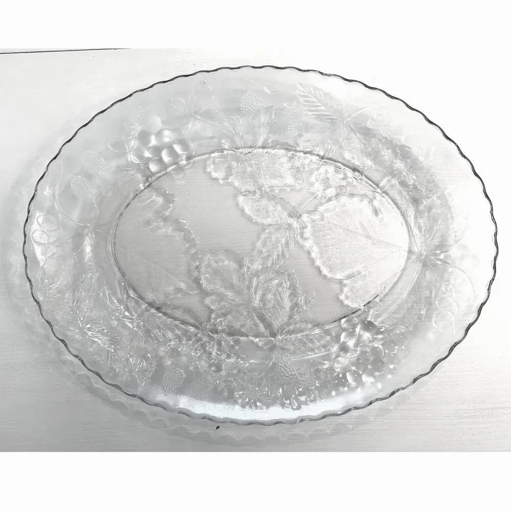Anchor Hocking Heavy Glass Oval Embossed Grapes Leaves Berries Platter 17.75
